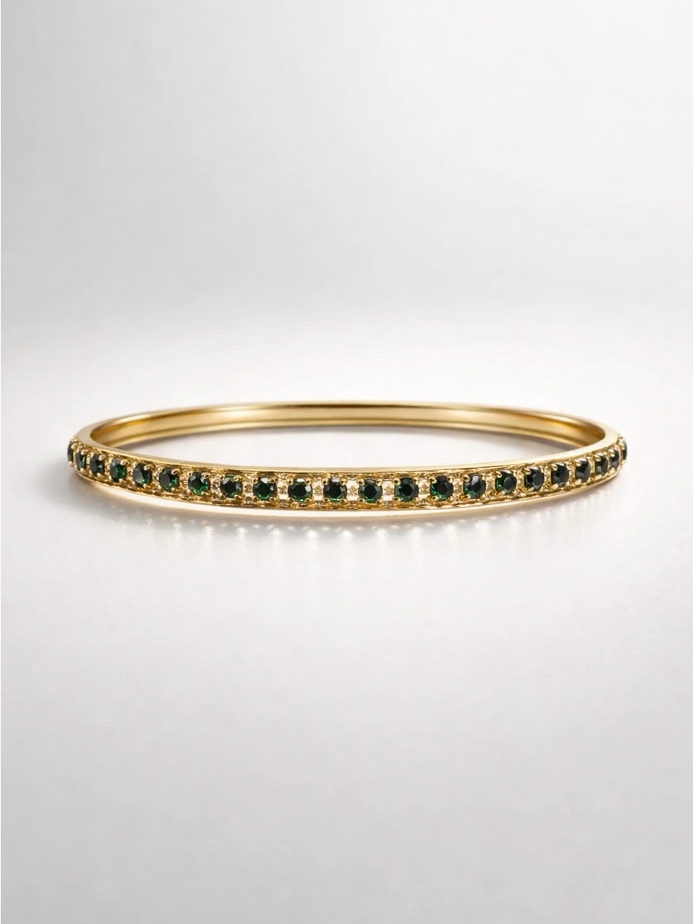 Gold Tone Bangle Bracelet with Green Stones - Women's Jewelry
